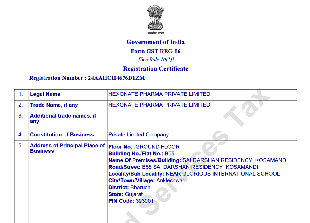 Certificates – Hexonate Pharma Pvt. Ltd.